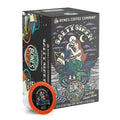 The front of the Bones Coffee Company Salty Siren 12 Count Bones Cups box. Its flavor is sea salted caramel mocha, and it has a skeleton dressed up as a sailor holding a mermaid on the art.